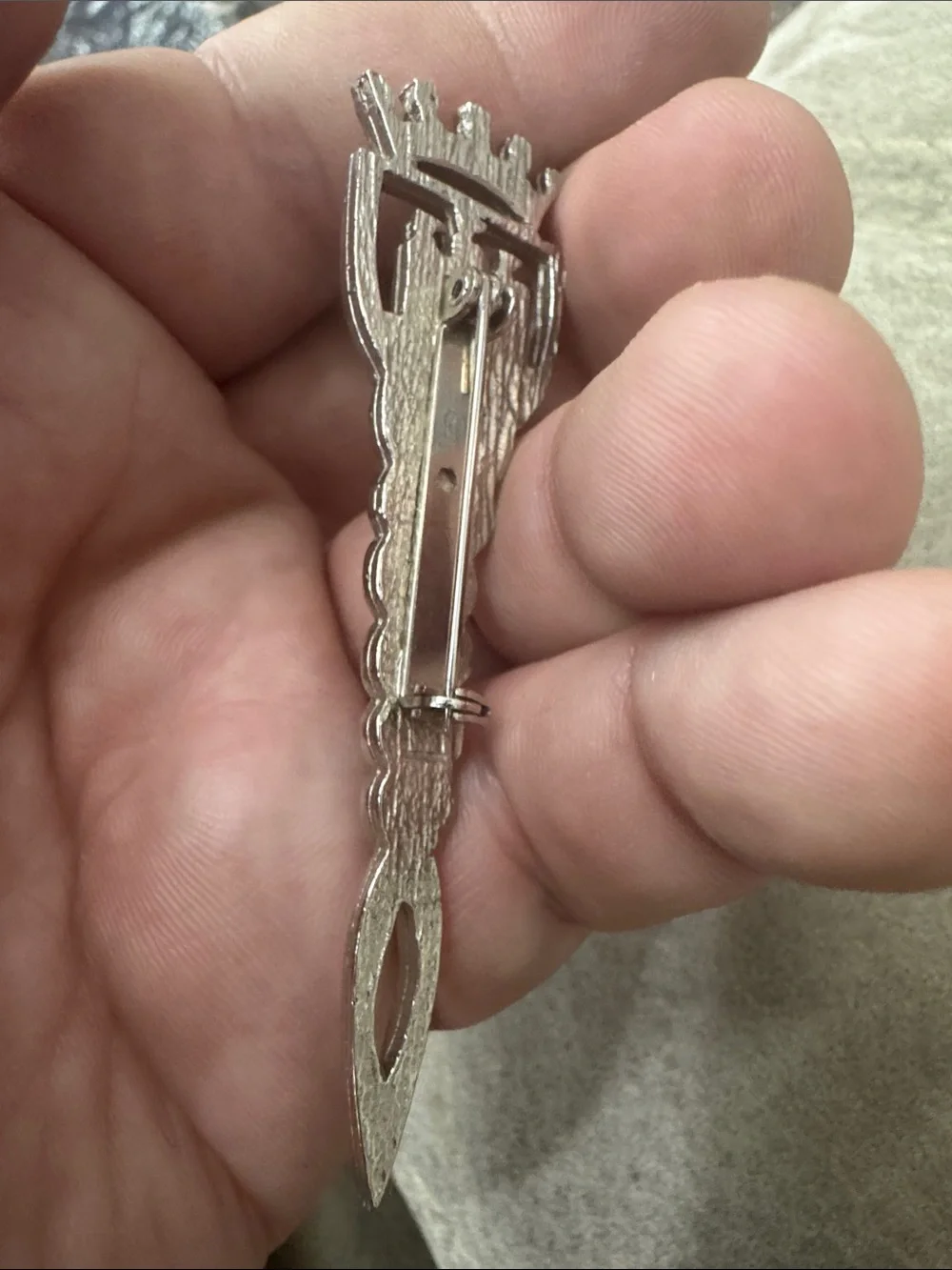Silver Celtic Knot Kilt Pin with Castle Crest